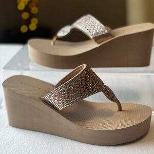 NWOT Kelly & Katie Rhinestone Wedge Sandals 7 Medium Holiday Glam